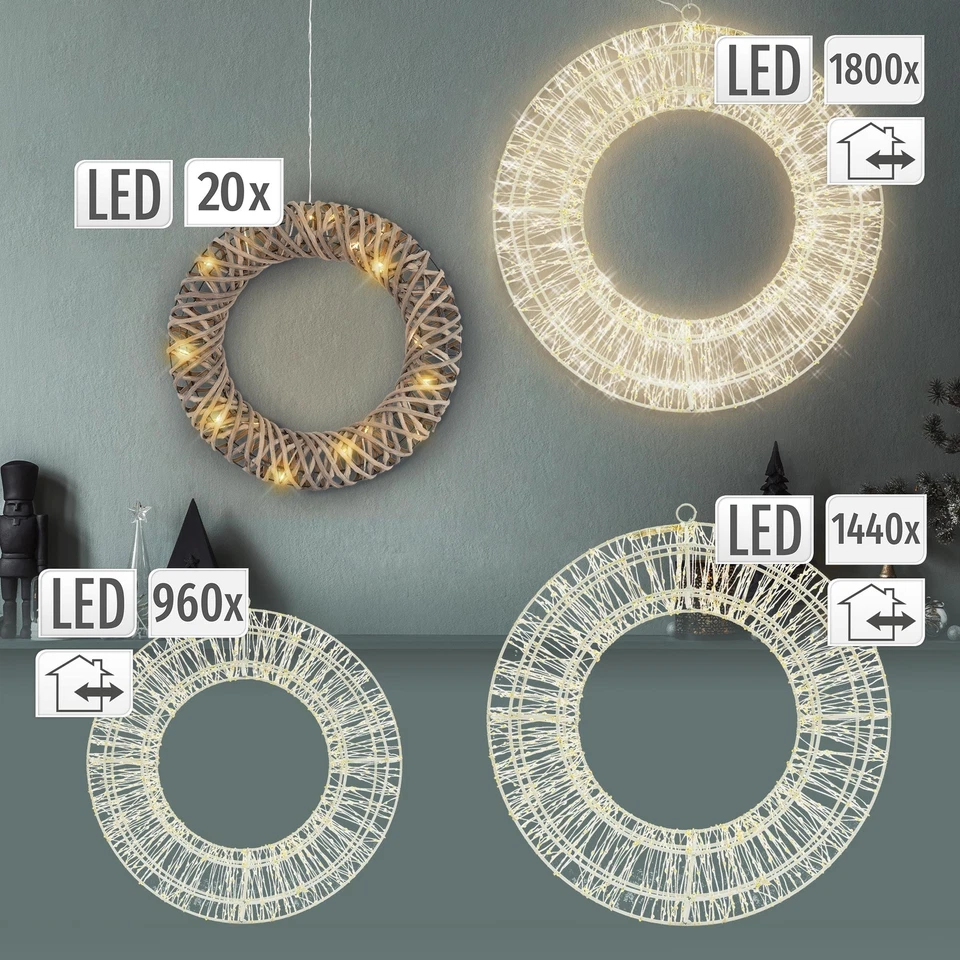 ECD-GERMANY Ghirlanda natalizia decorazione luminosa corona 960-1800 LED 38-58 cm a scelta