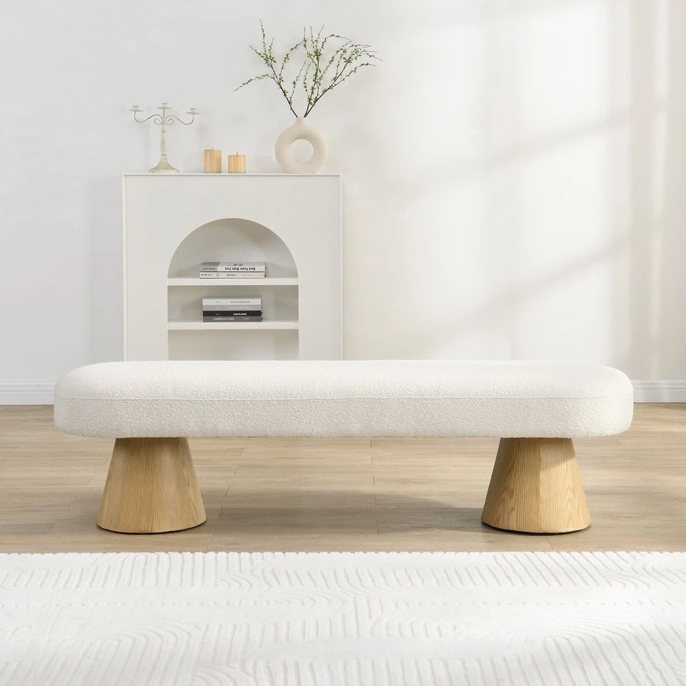 64" Boucle Farmhouse Upholstered Bench No Assembly,  Entryway/Bedroom - Image 1 of 1