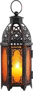 11in Moroccan Lantern Vintage Decorative Metal Candle Holder Amber - Picture 1 of 11