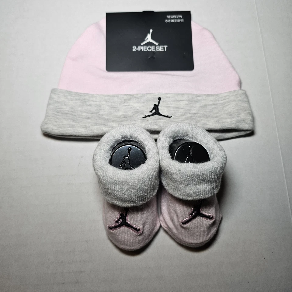 Air Jordan Jumpman 新生儿 女婴 帽子 婴儿 0-6 个月 粉色 灰色 全新 — 第 1/4 张图片