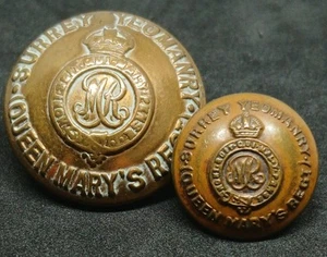 Surrey Yeomanry Queen Marys Regiment 25mm & 17mm Buttons By Jennens / Hobson - Picture 1 of 3
