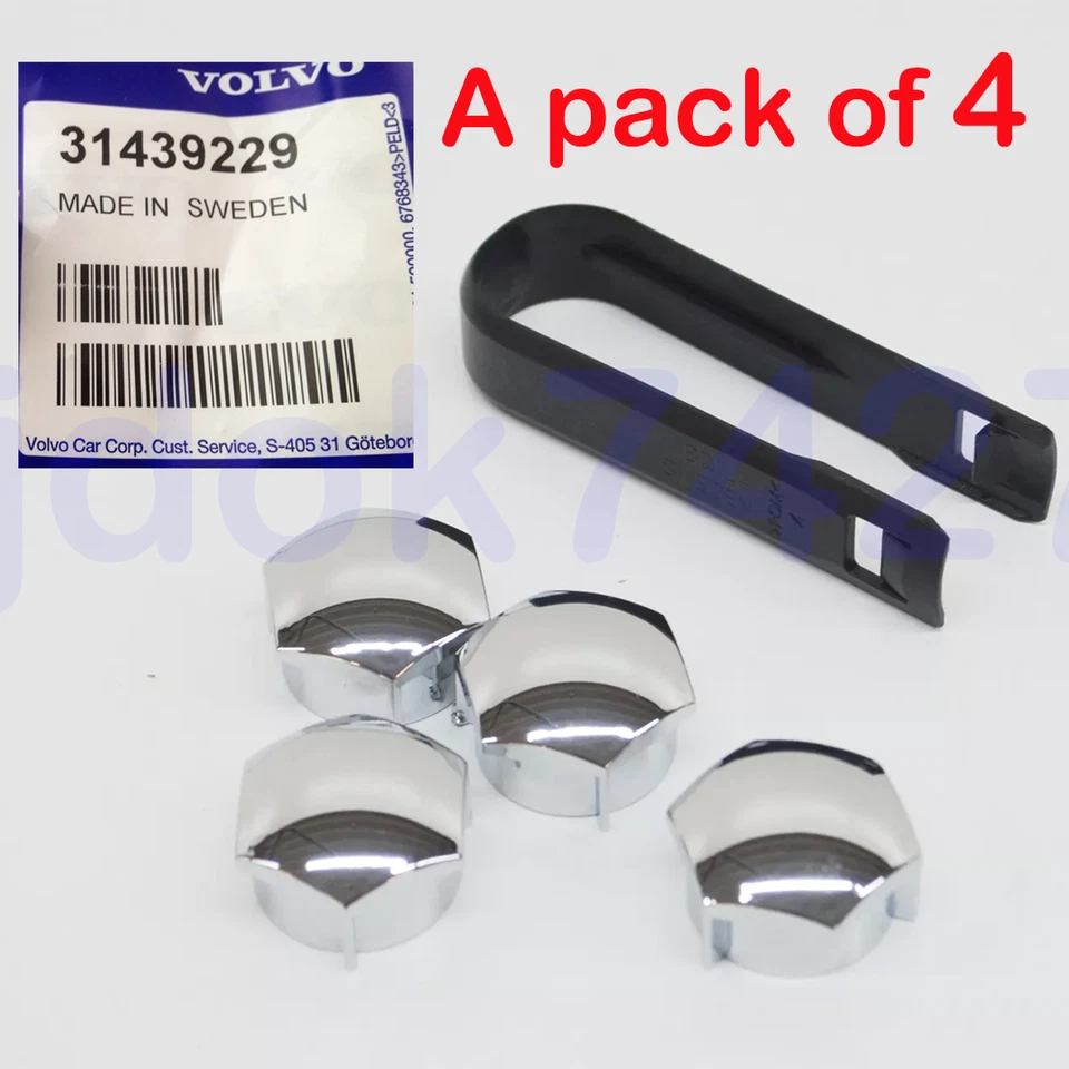 31439229 Tapas protectoras de tuerca de rueda bloqueables 4x (cromo) aptas para Volvo V90 V90CC Foto 1 de 4
