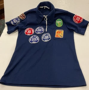 VTG Hilton Bowling Shirt John Zip Polo Blue USA 70s 80s Double Knit M - Picture 1 of 10