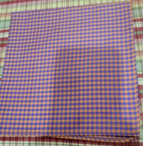 Izod Blue & Orange Gingham Print 13" Pocket Square - Picture 1 of 13