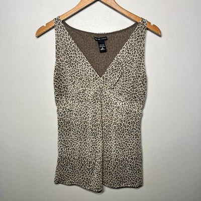 Camiseta sin mangas BabyDoll Y2K New York & Co color tostado negro leopardo estampado animal nailon M de colección Foto 1 de 4