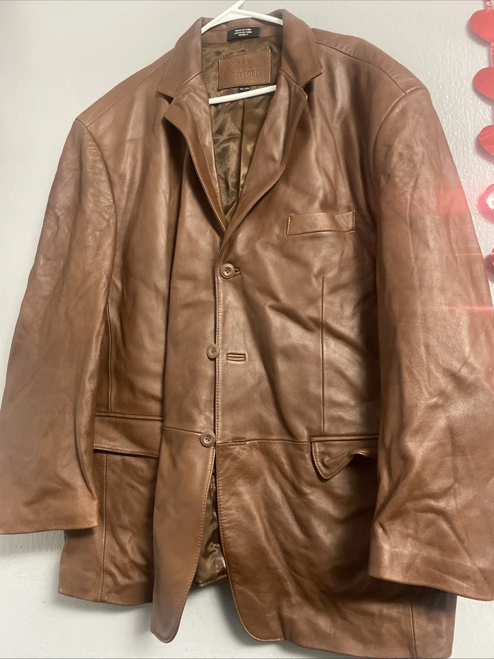 Chaqueta de Cuero Clásica Stafford Botones Bolsillos con Solapa Forrada Para Hombre 2XL Marrón  Foto 1 de 4
