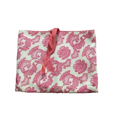 Bolso Medias Schiaparelli Vintage Rosa Satinado Encaje Estampado Lencería Medias Almacenamiento Foto 1 de 4