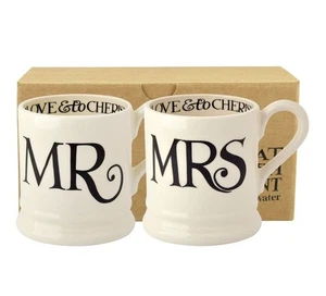 Emma Bridgewater Handmade 1/2 Pint Gift Boxed Set of 2 Mugs - TOAST MR & MRS - Picture 1 of 9