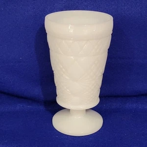 VINTAGE HAZEL ATLAS MILK GLASS FOOTED TUMBLER- GOTHIC PATTERN - Picture 1 of 6