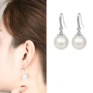 Girls Fashion     Women Hook Gift Jewellery  Pearl Crystal  Charm Earrings Drop - Picture 1 of 10