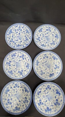 Lot of 6 Small Antique Japanese Meiji Seto Blue & White Porcelain Plates - Image 1 of 4