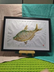 Gyotaku Dantobou Coloring Technique Fish Print ink Artwork with Frame - Picture 1 of 6
