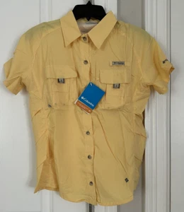 Columbia PFG Button Up Shirt Youth Boys Size M Vented Omni Shade, Yellow NEW NWT - Picture 1 of 13