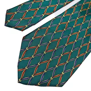 Vintage Burberrys Tie Green Geometric Silk Italy Made Classic Luxury Necktie 58L - Picture 1 of 15