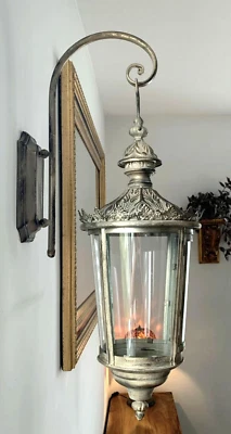 Jugendstil Wandlaterne Windlicht Glas Metall Laterne 72 cm Antik Stil Art déco - Image 1 of 4