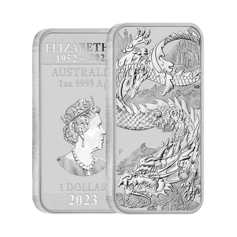 2023 1 oz Silver Australian Dragon Coin Bar $1 BU Cover
