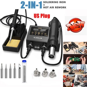 600W 8586D Solder Station 2 in 1 Soldering Iron Kit Hot Air Gun Rework station - Picture 1 of 9