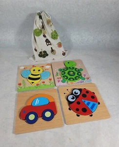  Toddler Wooden Puzzles Set of 6 Early Developmental STEM Toy With Bag 6"×6" - Picture 1 of 9
