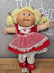 Coleco 1985 Cabbage Patch Kid HM3 Double Pony Lemon Hair Girl Blue Eye Red Dress - Picture 1 of 11