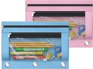 2 Pack Pencil Pouch for 3 Ring Binder, Binder Pencil Pouch with Zipper, Double - Picture 1 of 7