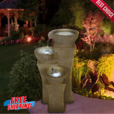 3-Tier Cascading Pots Outdoor Fountain w/ LED Lights Patio Decor Water Fountain