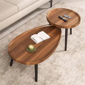 2X Refined Wooden Nesting Coffee Tables Side Table for Living Room Bedroom Hotel - Picture 1 of 15