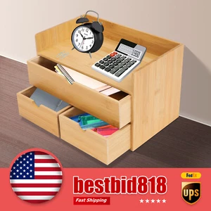 Caja de almacenamiento de mesa color madera cruda organizadora de escritorio 3 cajones oficina en casa - Imagen 1 de 10