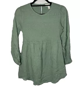 Isabel Maternity Long Sleeved Stretch Smocked Woven Shirt Blouse Blue Green NEW! - Picture 1 of 8