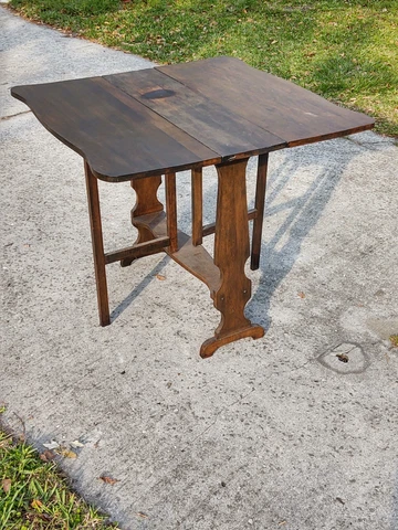 Circa 1910? Arts & Crafts Mission Style Tongue and Groove Small Drop-Leaf Table Cover