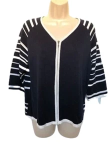 Christopher & Banks Sweater Size M Knit Black/White Zipper Front Top Women's - Picture 1 of 4
