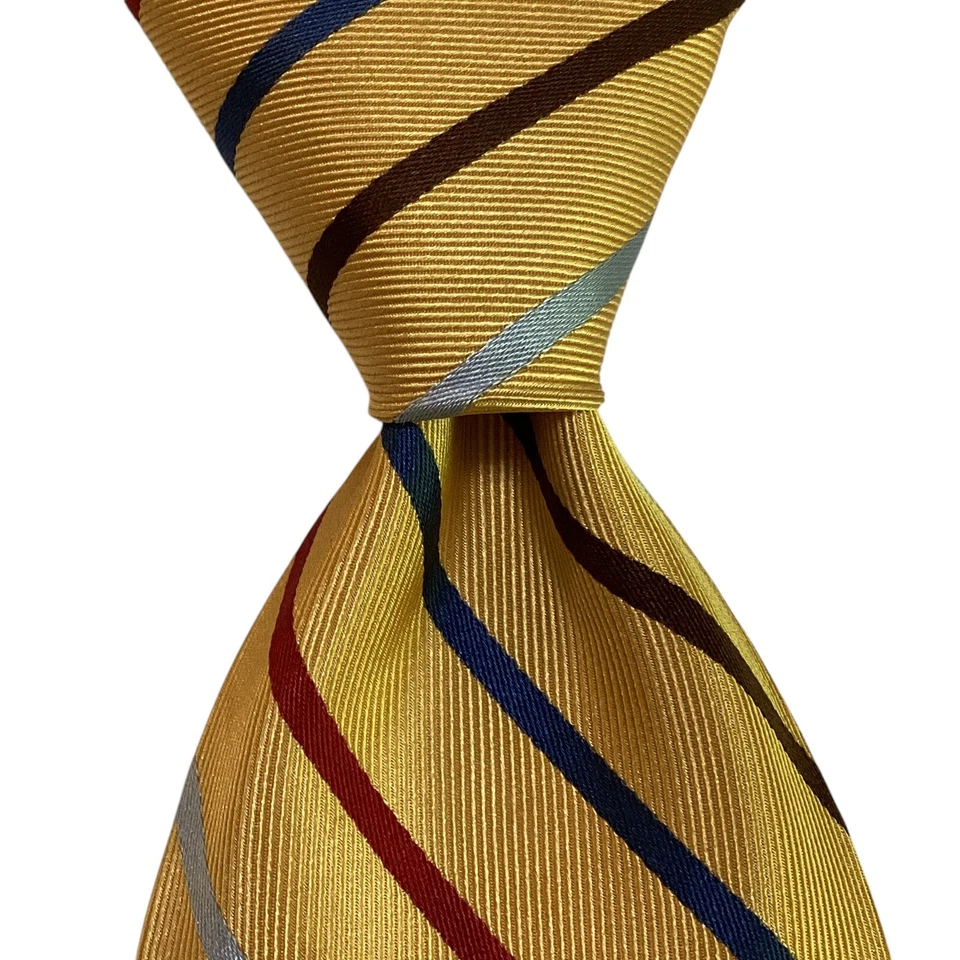 BREUER Men's 100% Silk XL Necktie FRANCE Designer STRIPED Yellow/Blue/Red/Brown - Image 1 of 3