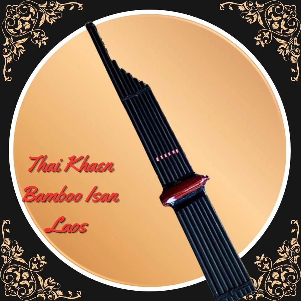 Órgão boca preta instrumento musical Kan 8 Am madeira bambu Khaen tailandês Laos presente - Imagem 1 de 4