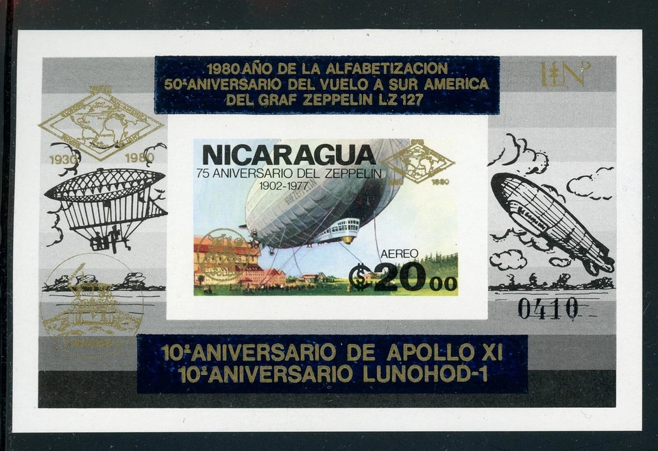 Nicaragua MNH MI BLK #131Bb ZEPPELIN APOLLO LUNOHOD Gold IMPERF $$$ 426285 - Image 1 of 1