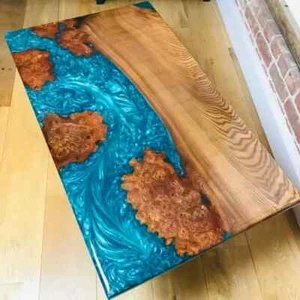 Blaue Epoxidharz Couchtischplatte, Mitte Epoxidharz Tischplatte Wohndeko - Bild 1 von 3