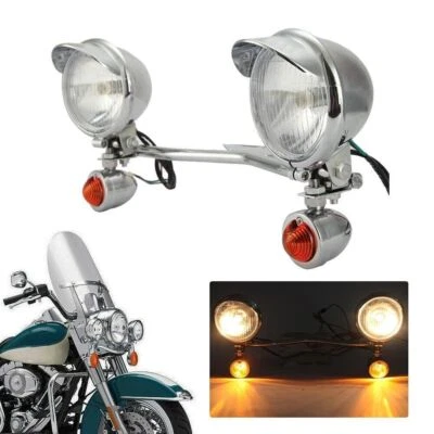 Motorcycle Turn Signals Fog Spot Passing Lights Bar Set For Honda CB 450 550 750 - Image 1 of 4