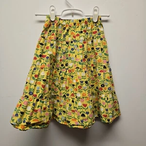 Hanna Andersson Girls Tiered Peasant Skirt Yellow Floral Tulip Boho 100 US 4 - Picture 1 of 7