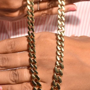 14K Yellow Gold Curb Cuban Chain Necklace Men Women Cuban Curb Chain Gold plated - Picture 1 of 10
