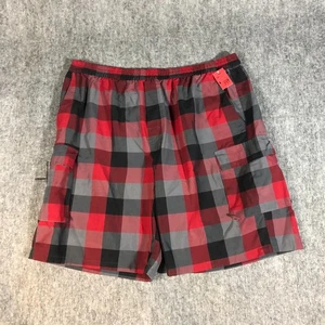 YAGO Shorts Men's Size 5 XL Red Elastic Waist Drawstring Plaid Cargo Relaxed - Picture 1 of 7