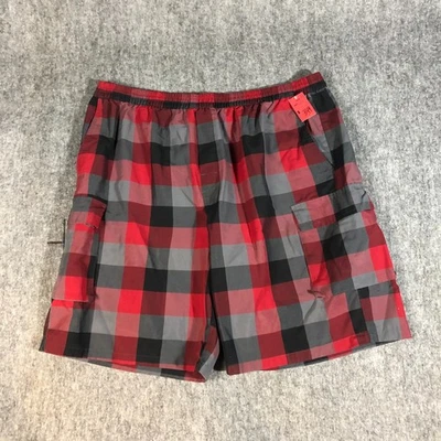YAGO Shorts Men's Size 5 XL Red Elastic Waist Drawstring Plaid Cargo Relaxed - Image 1 of 4