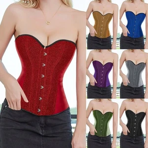 Bustier Corset Top Women Overbust Lace Up Boned Waist Cincher Burlesque - Picture 1 of 23