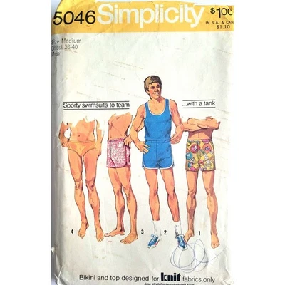 Traje de baño Simplicity 5046 años 70 patrón de costura para hombre vintage talla 16 busto 38-40 Foto 1 de 4