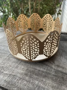 6” Round Footed candle sleeve cut out leaf pattern copper/gold Unused 3” Tall - Picture 1 of 7