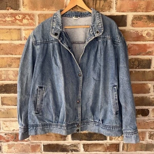 Chaqueta vaquera años 80 mujer grande a XL plisada denim manga abullonada 18,5 vintage - Imagen 1 de 10
