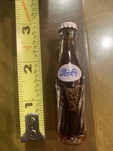Vintage Pepsi Cola Soda Mini 3” Glass Bottle Sealed with Metal Cap W/ Real Soda - Picture 1 of 4