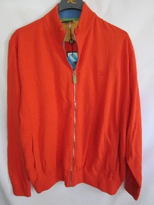 NWT Men's PAUL & SHARK Yachting Full Zip Orange Cotton Cardigan Sweater Size L - Image 1 of 4