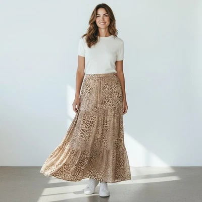 Olivaceous Beige Brown Mixed Animal Print Tiered Maxi Skirt NWT - Size S - Image 1 of 4
