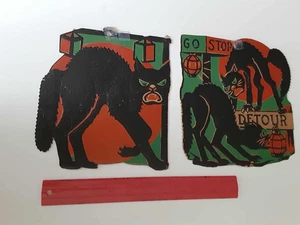 2 alte Vintage Halloween Pappstanzformen gestanzt schwarze Katzen Pfeife 30er-50er - Bild 1 von 8