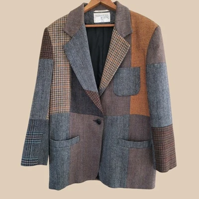 Винтажный женский пэчворк шерстяной блейзер МЕЖДУНАРОДНАЯ СЦЕНА размер 9/10 химчистка  - Изображение 1 из 4