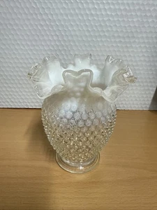 Fenton Art Glass French WHITE Opalescent HOBNAIL Flared 6 Inch tall Vase Crimped - Picture 1 of 5
