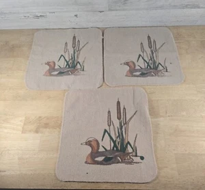 Vintage Utica  Ducks Washcloth 1970s Cattail Camp Cabin USA 3 Piece Set Beige - Picture 1 of 13